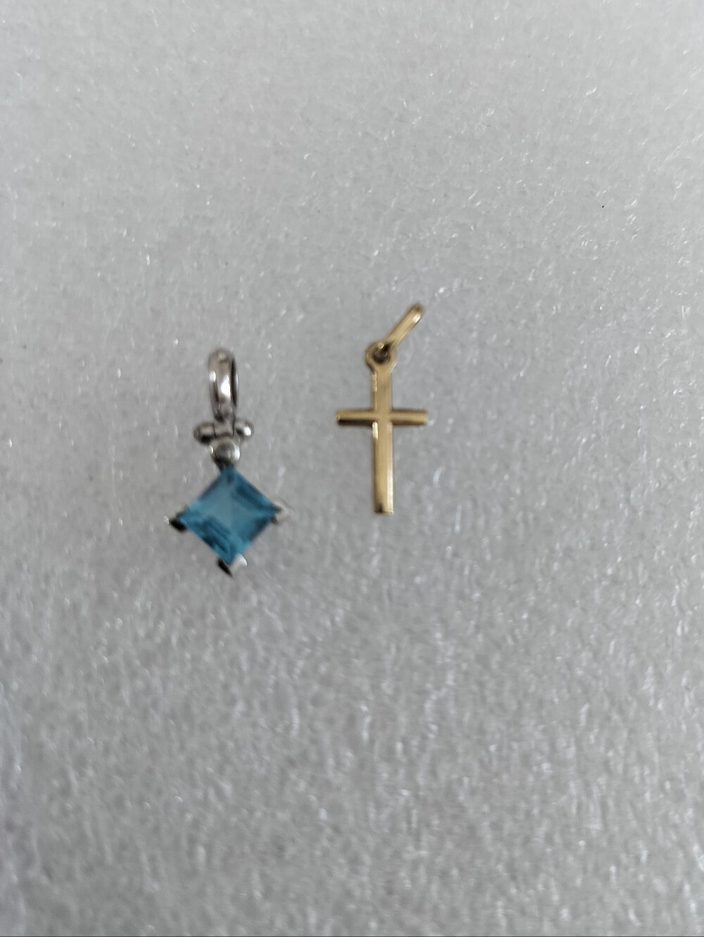 10k White And Yellow Gold Cross Pendant and Blue Gemstone pendants ( 2 Pieces)
